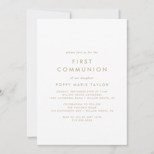 Chic Gold Typography First Communion Invitation