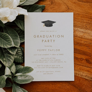 Chic Gold Typography Grad Cap Graduation Party Invitation