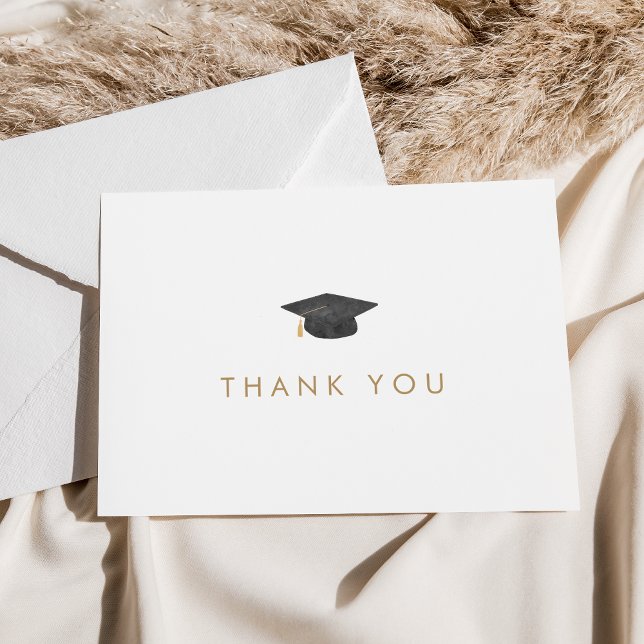 Chic Gold Typography Grad Cap Graduation Thank You Card (Creator Uploaded)