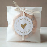 Chic Gold Typography Heart Homemade With Love Classic Round Sticker<br><div class="desc">This chic gold typography heart homemade with love classic round sticker is perfect for a small business owner,  crafter or baker. The simple design features classic minimalist gold and white typography with a rustic boho feel. Customizable in any color.</div>