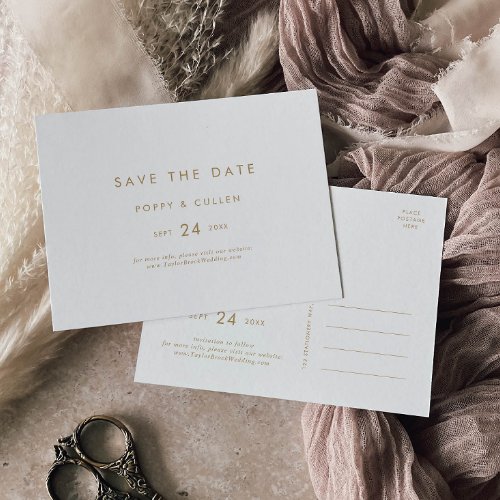 Chic Gold Typography Horizontal Save the Date Invitation Postcard