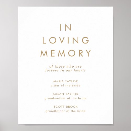 Chic Gold Typography In Loving Memory Memorial Poster