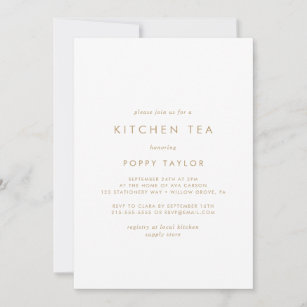 Chic Gold Typography Kitchen Tea Bridal Shower Invitation