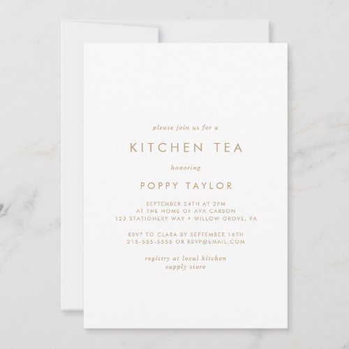 Chic Gold Typography Kitchen Tea Bridal Shower Invitation