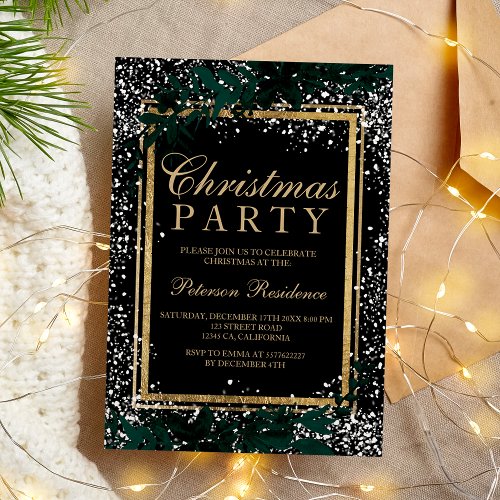 Chic gold typography leaf snow elegant Christmas Invitation