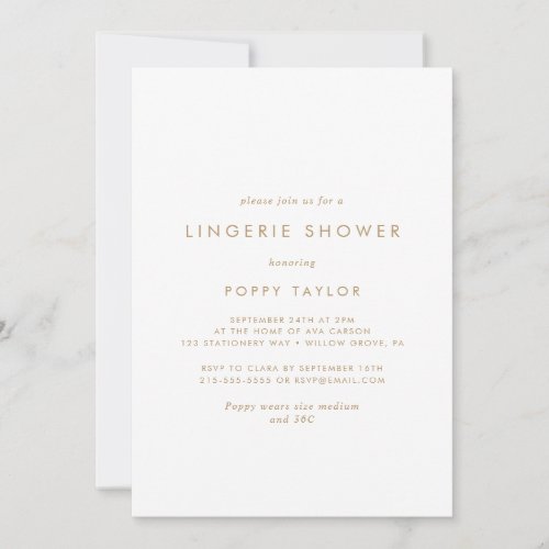 Chic Gold Typography Lingerie Shower Invitation