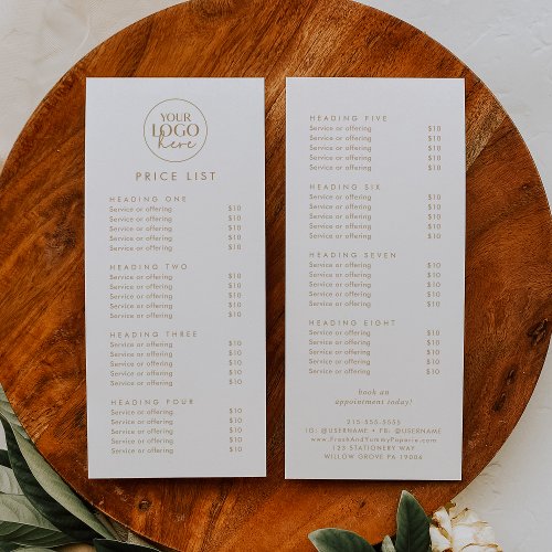 Chic Gold Typography Logo Business Price List Rack Card