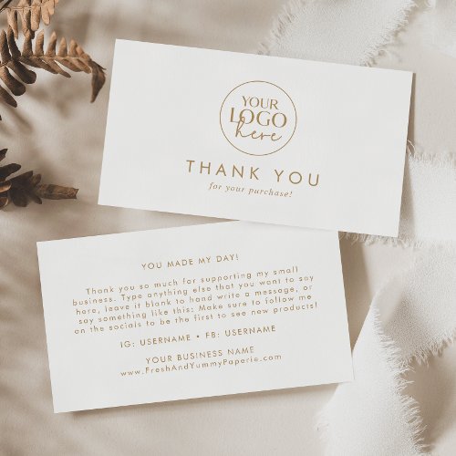 Chic Gold Typography Logo Business Thank You Card