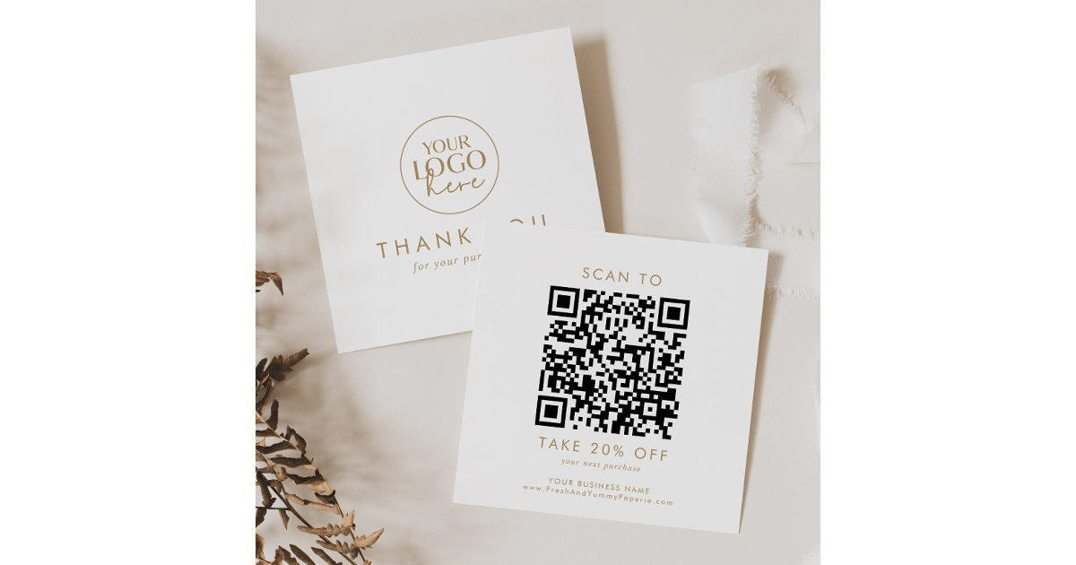 Chic Gold Typography Logo QR Code Thank You Discount Card Zazzle