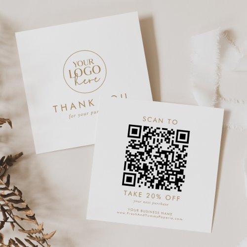 Chic Gold Typography Logo QR Code Thank You Discount Card