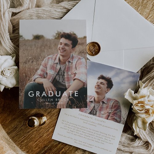 Chic Gold Typography Message and Photo Graduation Announcement