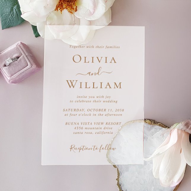 Chic Gold Typography Minimalist Wedding Frosted Acrylic Invitations (Make your wedding unforgettable with stunning acrylic invitations—modern, elegant, unique!)