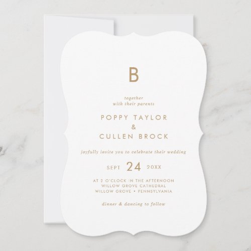 Chic Gold Typography Monogram Wedding Invitation