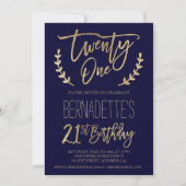 Chic gold typography navy blue 21st Birthday Invitation (Front)