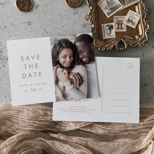 Chic Gold Typography Photo Save the Date Invitation Postcard