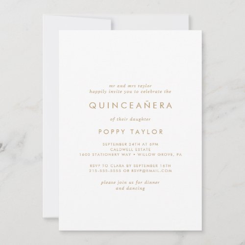 Chic Gold Typography Quinceaera Invitation