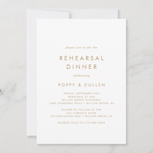 Chic Gold Typography Rehearsal Dinner Invitation