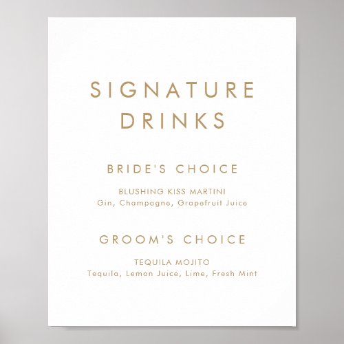 Chic Gold Typography Signature Drinks Sign