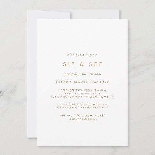 Chic Gold Typography Sip and See Invitation