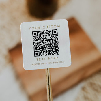Chic Gold Typography Small Business Custom Qr Code Square Sticker by FreshAndYummy at Zazzle