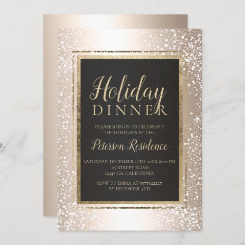Chic gold typography snow holiday party metallic invitation