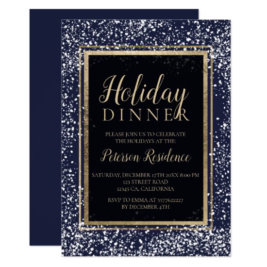 Chic gold typography snow holiday party navy invitation
