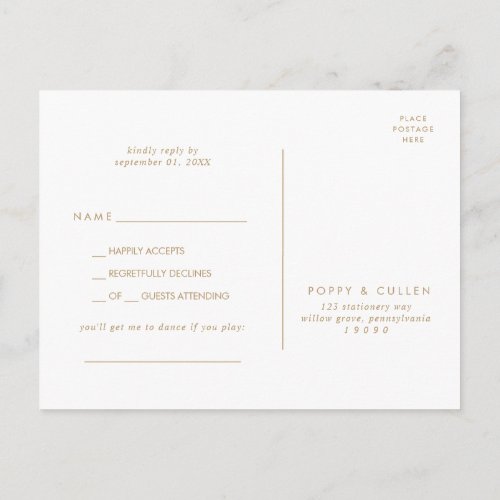 Chic Gold Typography Song Request RSVP Postcard