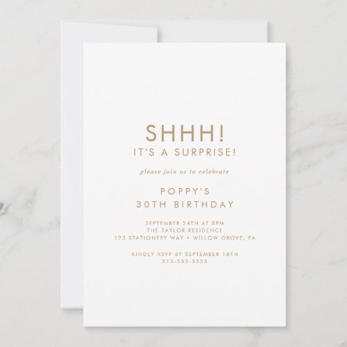 Chic Gold Typography Surprise Party Invitation