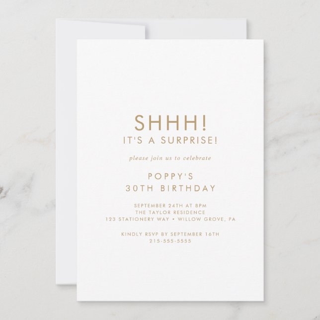 Chic Gold Typography Surprise Party Invitation (Front)