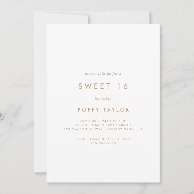 Chic Gold Typography Sweet 16  Birthday Invitation (Front)