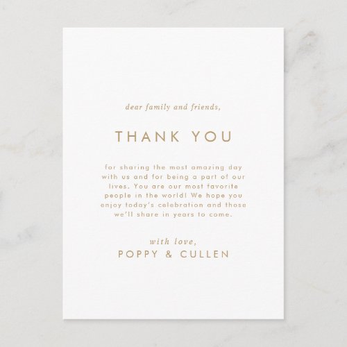 Chic Gold Typography Thank You Reception Card