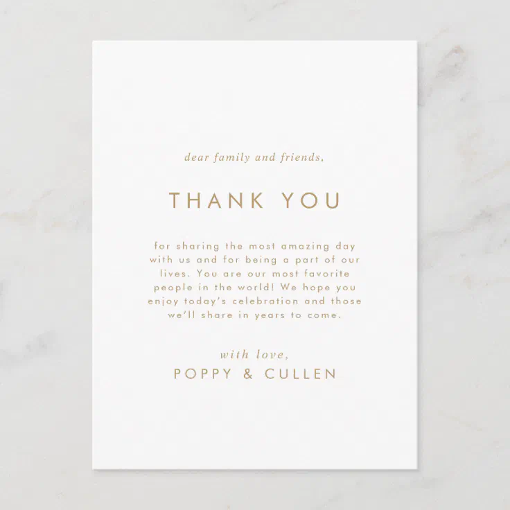 Chic Gold Typography Thank You Reception Card | Zazzle