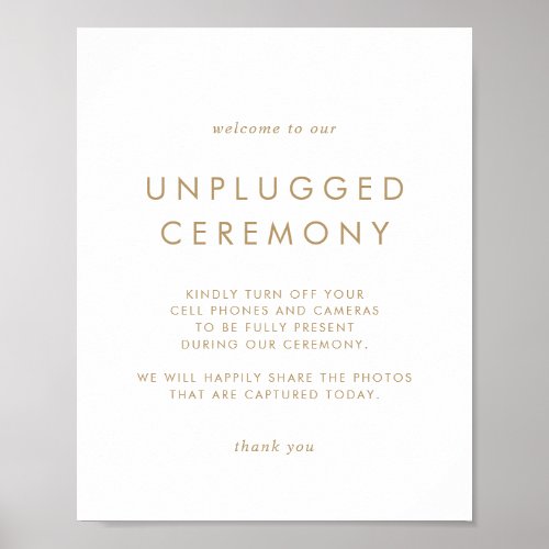 Chic Gold Typography Unplugged Ceremony Sign