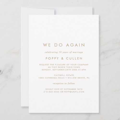Chic Gold Typography We Do Again Vow Renewal Invitation