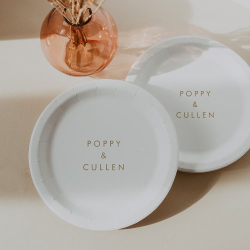 Chic Gold Typography Wedding Cake Paper Plates