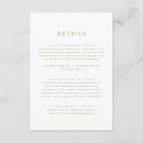 Chic Gold Typography Wedding Details Enclosure Card