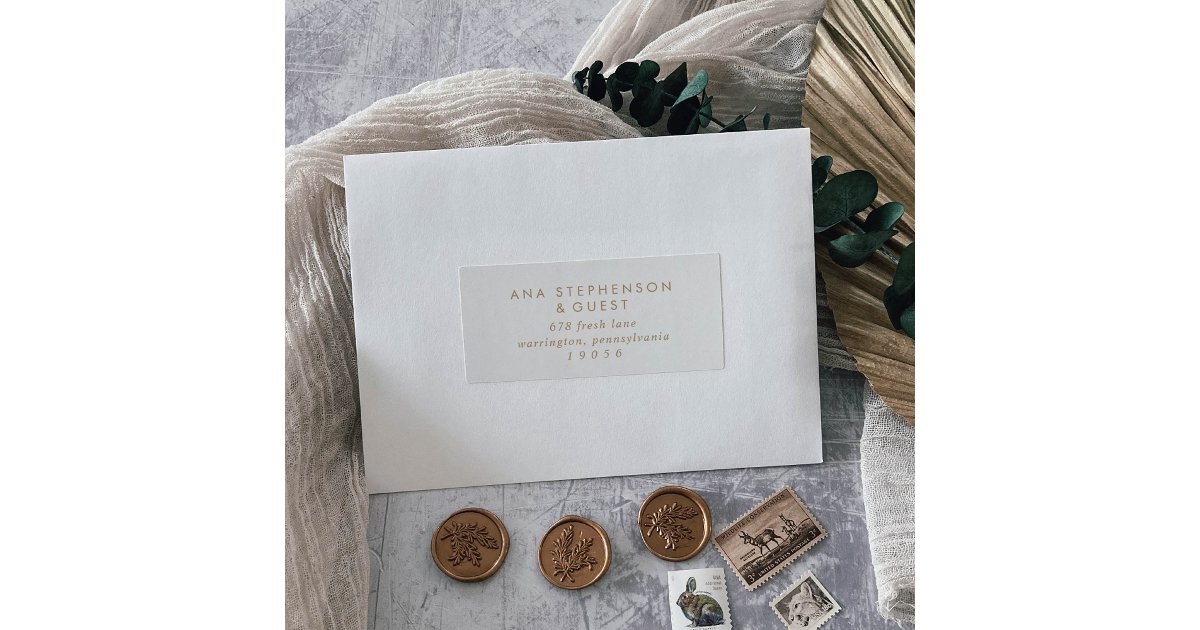 Chic Gold Typography Wedding Guest Address Labels | Zazzle
