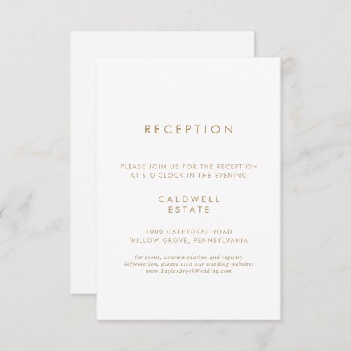 Chic Gold Typography Wedding Reception Enclosure Card