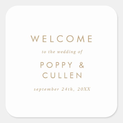 Chic Gold Typography Wedding Welcome Square Sticker