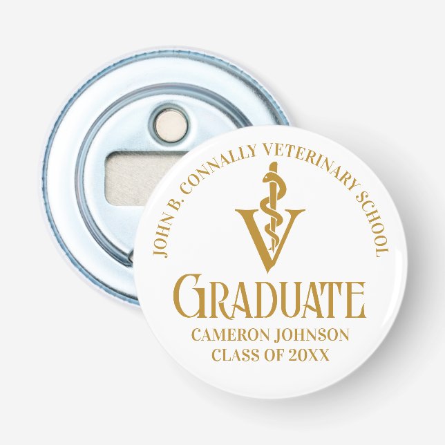 Chic Gold Veterinary School Graduation Party Bottle Opener (Front)