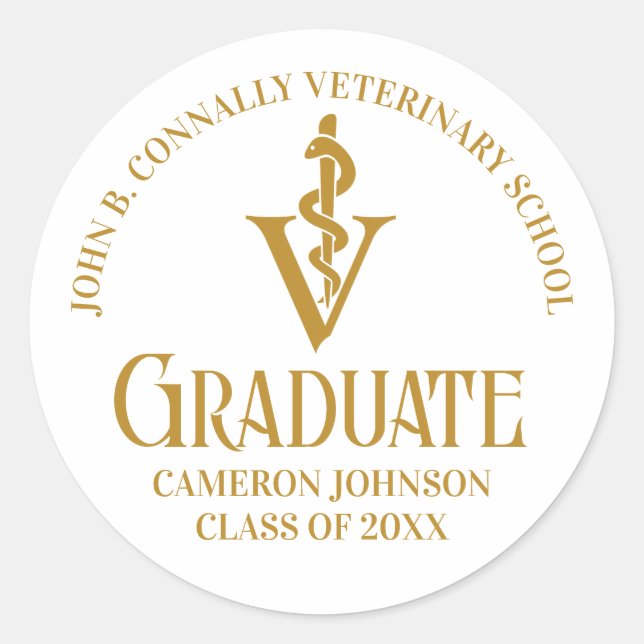 Chic Gold Veterinary School Graduation Party Classic Round Sticker (Front)