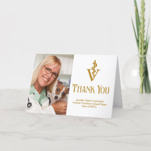 Chic Gold Veterinary School Graduation Photo Letterpress Thank You Card