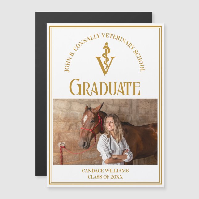Chic Gold Veterinary School Photo Graduate Magnet (Front/Back)