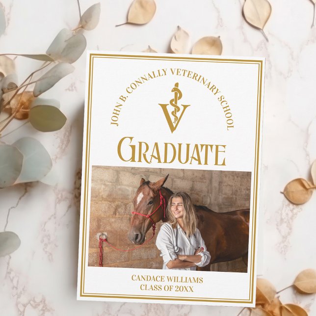 Chic Gold Veterinary School Photo Graduation Announcement (Creator Uploaded)
