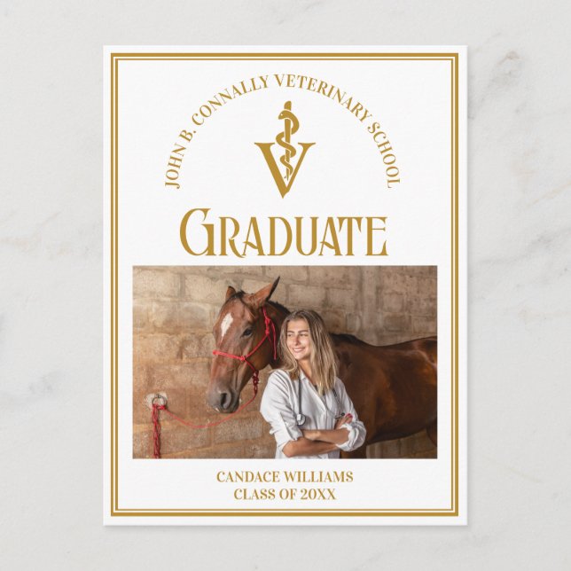 Chic Gold Veterinary School Photo Graduation Announcement Postcard (Front)