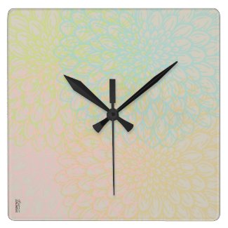 Chic Gold Violet Abstract Floral Square Wall Clock