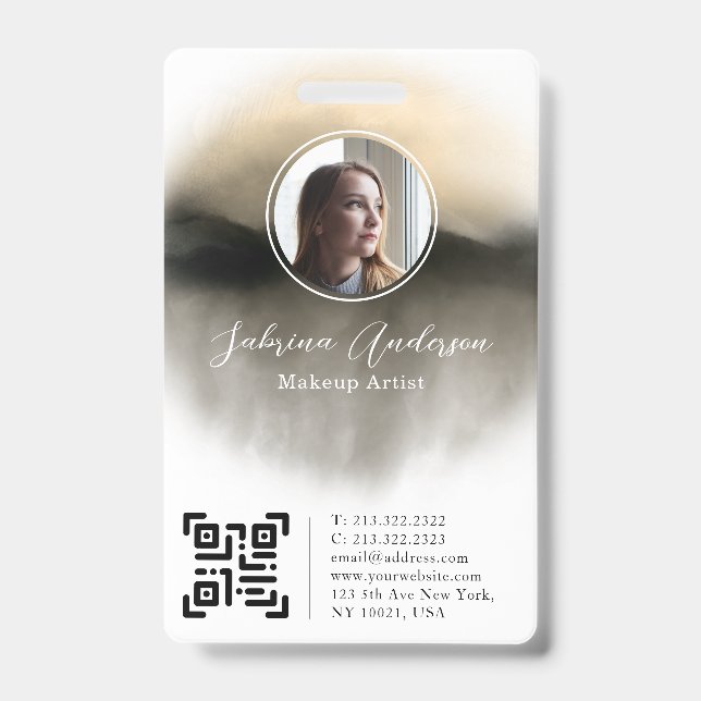 Chic Gold Watercolor Abstract Script Photo Logo Badge (Front)