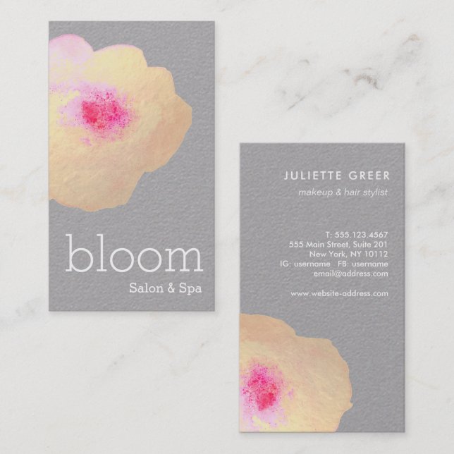 Chic Gold Watercolor Floral Painted Flower Business Card (Front/Back)