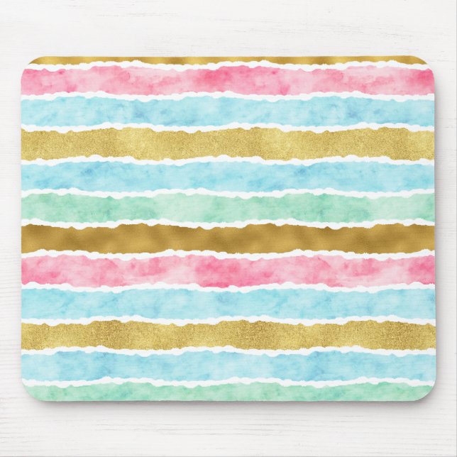 Chic Gold Watercolor Stripes Mouse Pad (Front)