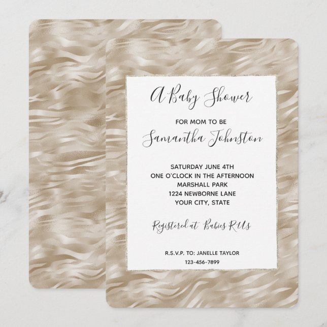 Chic Gold Wavy Stripes Baby Shower Invitation (Front/Back)